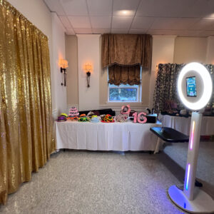 Photo Booth Setup showing Gold Sequin Background Photo Booth Setup showing Gold Sequin Background